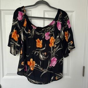 INC International Concepts Black off shoulder Blouse with Floral Design